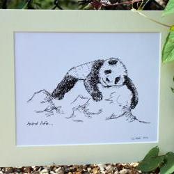 Original art illustrative print, Panda (10" x 12")
